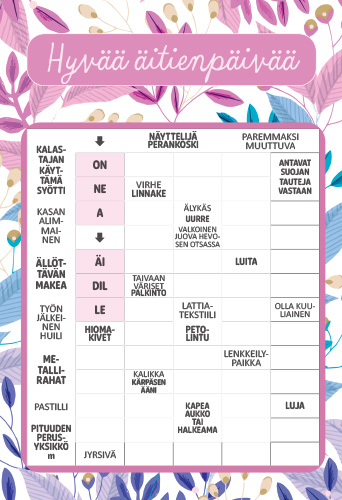 2-os äitienpäivä ristikkokortti