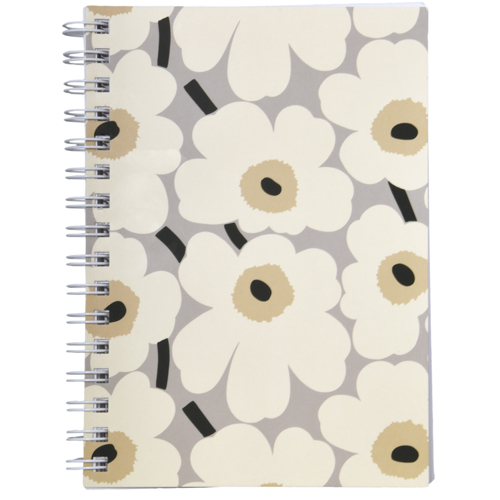 Muistikirja A5 kierre Marimekko Unikko harmaamusta