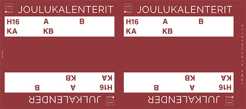 Hyrrähattu joulukalenteri hintaryhmät A B H16 KA KB blanco