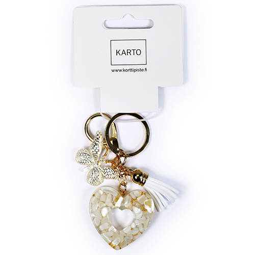 Avaimenperä sydän ja perhonen valkoinen