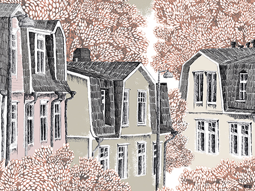 Juliste 60x80cm Vallila Puukylä pastelli